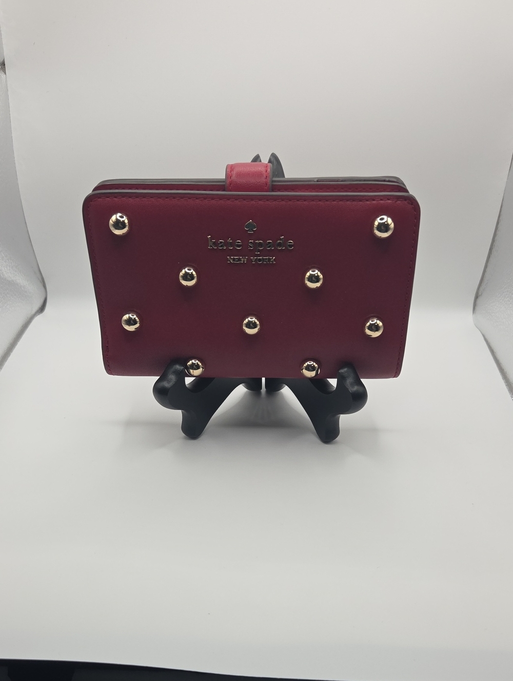 kate spade red wallet with gold studs